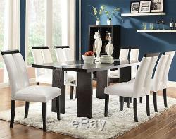 New 7pc Marshall Contemporary Glass Led Light Black Finish Wood Dining Table Set