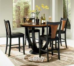 New Modern 5pc Boyer Black Cherry Finish Wood Round Counter Dining Table Set