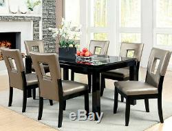 New Modern 7pc Jacinta Gloss Black Finish Mirror Insert Wood Dining Table Set