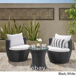 Noble House Kono Outdoor 3-Pc Chat Set in Black Finish