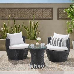 Noble House Kono Outdoor 3-Pc Chat Set in Black Finish
