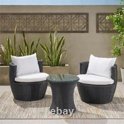 Noble House Kono Outdoor 3-Pc Chat Set in Black Finish