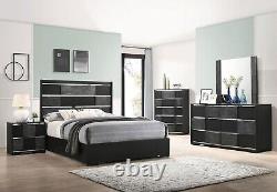 ON SALE 5 piece Modern Queen King Bedroom Set in Black & Silver Finish IL71