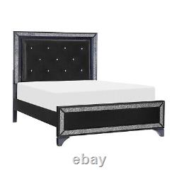 Pearl Black Metallic Finish Bedroom 4pc Set LED Queen Bed Nightstand Dresser