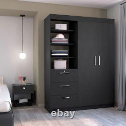 Peyton 2 Piece Bedroom Set, Armoire + Nightstand, Black Wengue Finish