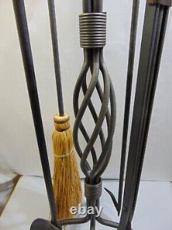 Pilgrim Basket Weave Fireplace Tool Set Hand Forged Vintage Matte Black Finish