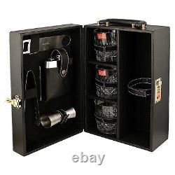 Portable Leatherette finish Picnic/Travel Bar Set (Black) with 3 Glasses