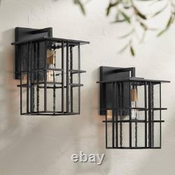 Possini Euro Arley 16 High Black Finish Outdoor Wall Lights Set of 2