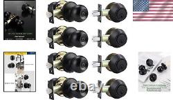 Premium Stainless Steel Entry Door Lock Set 4 Pack, Modern Flat Black Finish