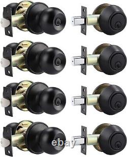 Premium Stainless Steel Entry Door Lock Set 4 Pack, Modern Flat Black Finish