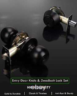 Premium Stainless Steel Entry Door Lock Set 4 Pack, Modern Flat Black Finish