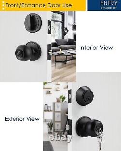 Premium Stainless Steel Entry Door Lock Set 4 Pack, Modern Flat Black Finish