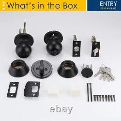 Premium Stainless Steel Entry Door Lock Set 4 Pack, Modern Flat Black Finish