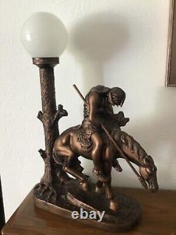 RARE Indian Warriors on Horseback Vintage The Vision Lamp Set of 2Bronze Finish