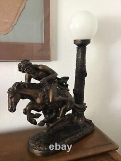 RARE Indian Warriors on Horseback Vintage The Vision Lamp Set of 2Bronze Finish
