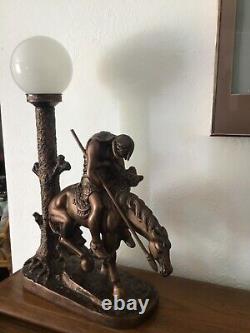 RARE Indian Warriors on Horseback Vintage The Vision Lamp Set of 2Bronze Finish