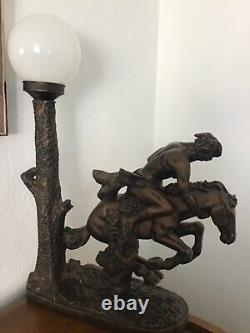 RARE Indian Warriors on Horseback Vintage The Vision Lamp Set of 2Bronze Finish