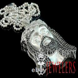Real Silver 14k Gold Finish Black/white Lab Diamond Jesus Face Pendant Chain Set