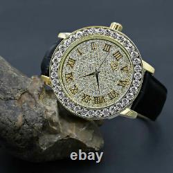 Roman Numeral Face 1 Row Channel Set Bezel Gold Tone Finish Real Diamonds Watch
