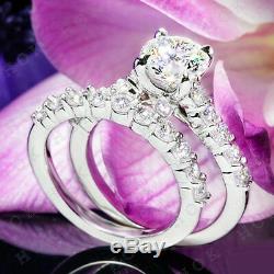 Round 14k White Gold Finish Diamond Engagement Bridal Ring set For Women's