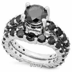 Round Cut Black Diamond Engagement Wedding Ring Set 14k White Gold Finish 4 Ct