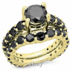 Round Cut Black Diamond Engagement Wedding Ring Set 14k Yellow Gold Finish 4 Ct