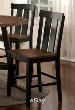Rubber Wood Slat Back Two Tone Finish Counter Height Bar Chairs Stools Set of 2