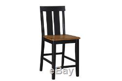 Rubber Wood Slat Back Two Tone Finish Counter Height Bar Chairs Stools Set of 2