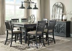 Rustic Cottage Black Finish 7pc Counter Height Dining Room Set Table Chairs IC0O
