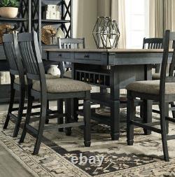 Rustic Cottage Black Finish 7pc Counter Height Dining Room Set Table Chairs IC0O