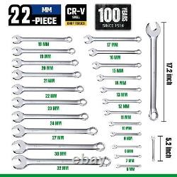 SK Combination Wrench Set, Metric 6 to 32mm, 22-Piece, SuperKrome Finish, Pre
