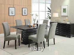 SPECIAL 7 piece Modern Black Finish Dining Room Table & Gray Chairs Set IC74
