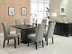 Special 7 Piece Modern Black Finish Dining Room Table & Gray Chairs Set Ic74
