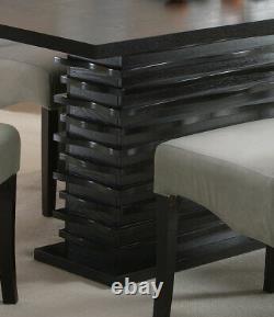 SPECIAL 7 piece Modern Black Finish Dining Room Table & Gray Chairs Set IC74