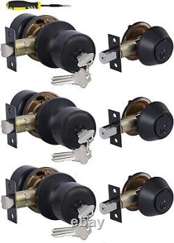 Secure 3 Set Door Knob & Deadbolt Lockset with Easy Installation Black Finish