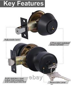 Secure 3 Set Door Knob & Deadbolt Lockset with Easy Installation Black Finish