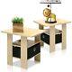 Set 2 Beech Finish Wooden End Table Nightstand Accent Side Black Drawer Storage