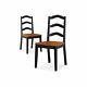 Set 2 Black Brown Finish Wood Dining Chairs Arched Ladder Back Kitchen Furniture