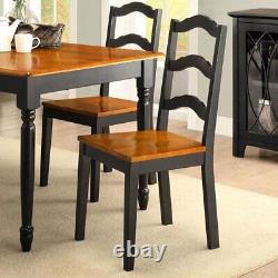 Set 2 Black Brown Finish Wood Dining Chairs Arched Ladder Back Kitchen Furniture