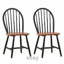 Set 2 Cherry Black Finish Wood Windsor Dining Chairs High Back Kitchen Furniture