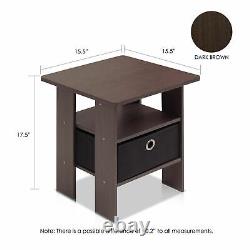 Set 2 Espresso Finish Wooden Storage End Table Nightstand Black Drawer Accent