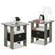 Set 2 Gray Finish Wooden End Table Nightstand Accent Side Black Drawer Storage