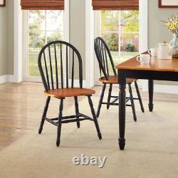 Set 2 Windsor Dining Chairs Oak Black Finish Wood High Back Kitchen Furniture