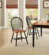 Set 2 Windsor Dining Chairs Oak Black Finish Wood High Back Kitchen Furniture