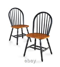 Set 2 Windsor Dining Chairs Oak Black Finish Wood High Back Kitchen Furniture