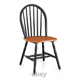 Set 2 Windsor Dining Chairs Oak Black Finish Wood High Back Kitchen Furniture