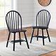 Set 2 Windsor Dining Chairs Solid Black Finish Wood High Back Kitchen Furniture