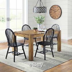 Set 2 Windsor Dining Chairs Solid Black Finish Wood High Back Kitchen Furniture