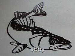 Set 3 Bass Muskie Walleye Fish Plasma Cut Metal Wall Art Black Textured Finish