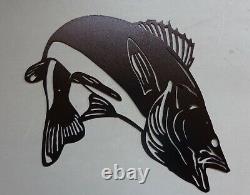 Set 3 Bass Muskie Walleye Fish Plasma Cut Metal Wall Art Black Textured Finish